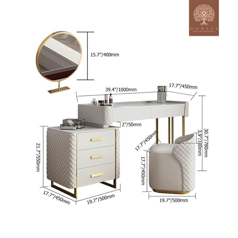 KEPNER-ENSEMBLE DE COIFFEUSE EXTENSIBLE POUR COIFFEUSE BLANCHE ET MIROIR INCLUS- Homely