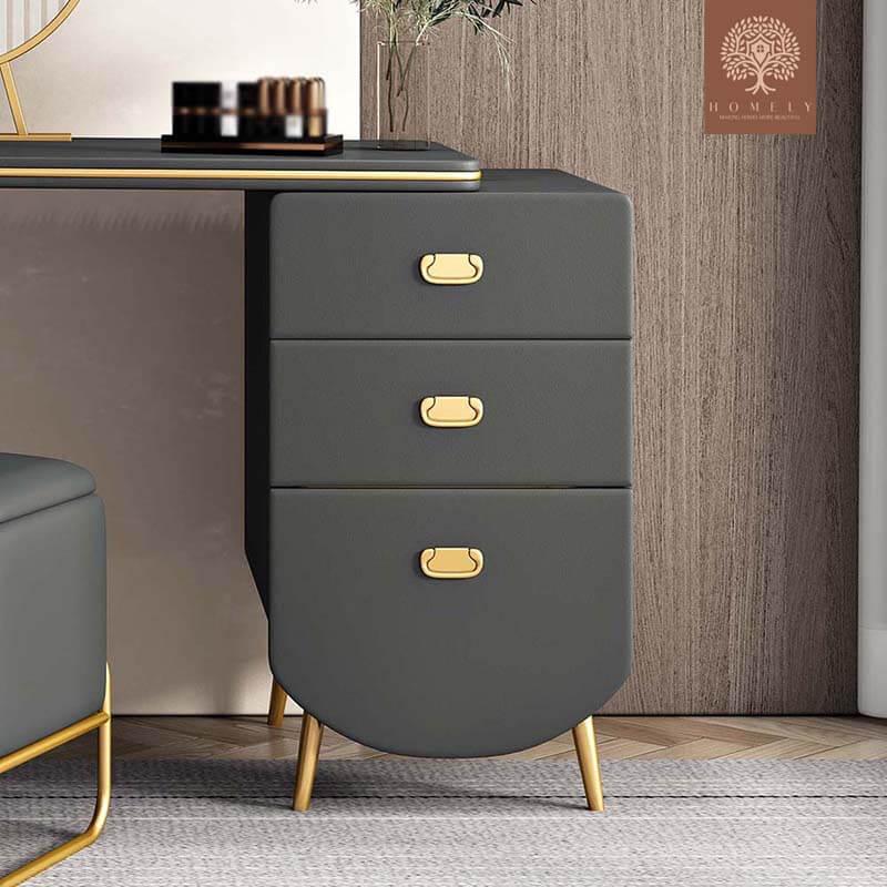 OLYMPIA -ENSEMBLE DE VANITÉ DE MAQUILLAGE EN BOIS ET MÉTAL GRIS FONCÉ- Homely