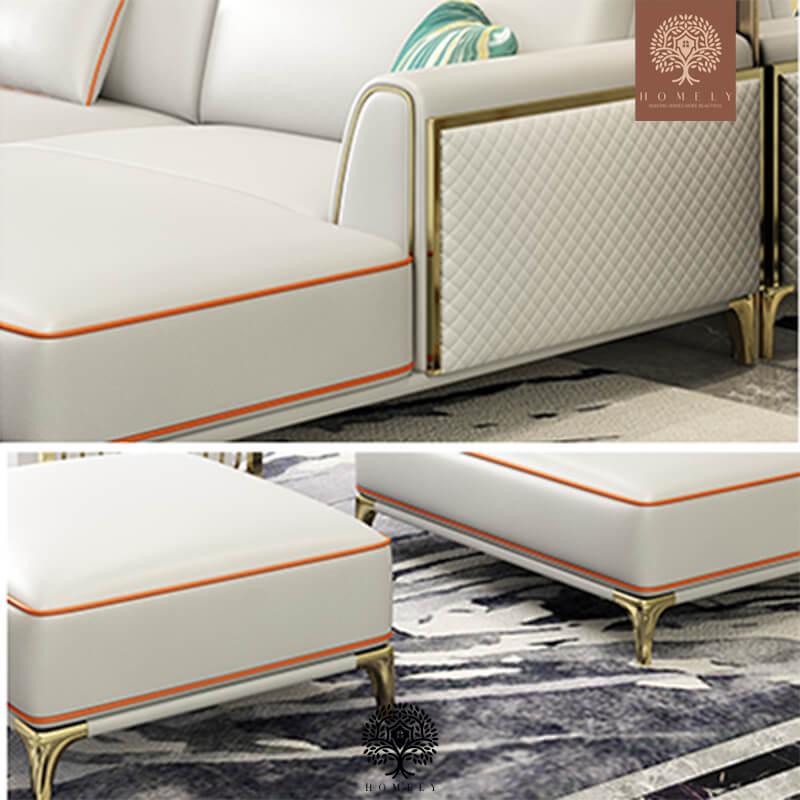 DRUSILLA ENSEMBLE DE SALON MODERNE 3 PIÈCES AVEC CHAISE LONGUE DROITE ET POUF - Homely