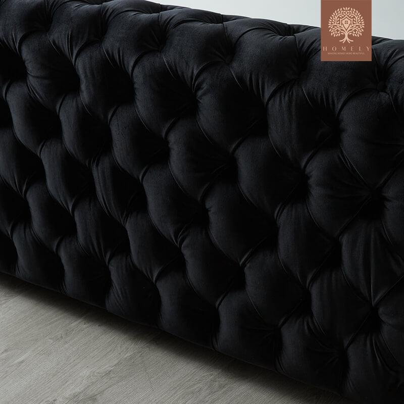 Evervista-Ensemble de salon 3 pièces Chesterfield en velours de luxe Noir- Homely