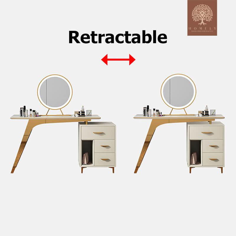 LAURIA-ENSEMBLE DE COIFFEUSE RÉTRACTABLE DE MAQUILLAGE BLEU NORDIQUE, TABOURET ET MIROIR INCLUS- Homely