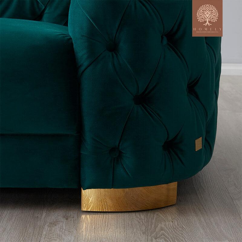 Evervista-Ensemble de salon 3 pièces Chesterfield en velours de luxe emerald- Homely