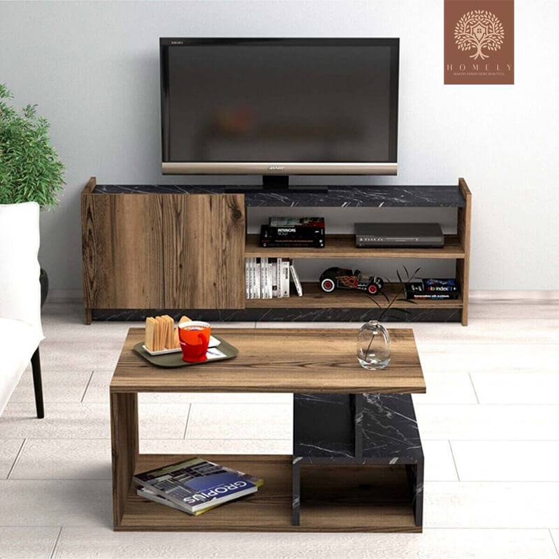 STEVO I ENSEMBLE DE MEUBLE TV ET TABLE BASSE - Homely