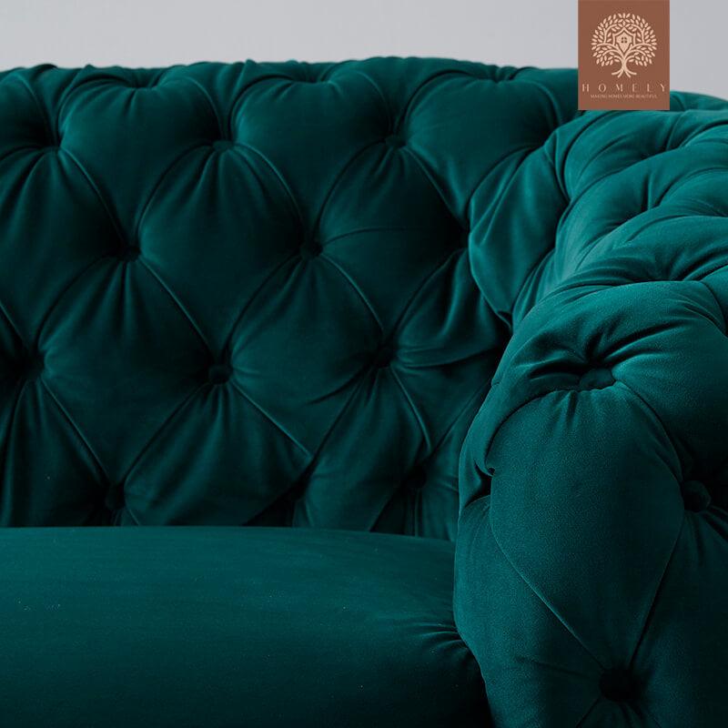 Evervista-Ensemble de salon 3 pièces Chesterfield en velours de luxe emerald- Homely