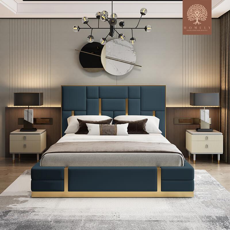 REGALIA-LIT DOUBLE À TÊTE HAUTE AVEC GARNITURE DORÉE- Homely