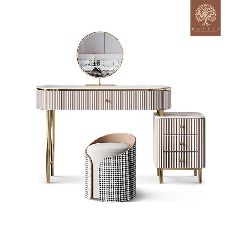 ELLINGER-ENSEMBLE DE COIFFEUSE DE MAQUILLAGE EN MARBRE CHAMPAGNE- Homely