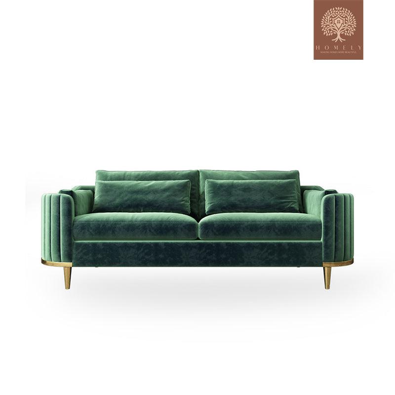 RAMERIZ ENSEMBLES DE SALON MODERNES CHAISE REMBOURRÉE EN VELOURS VERT, CAUSEUSE ET CANAPÉ 3 PIÈCES - Homely