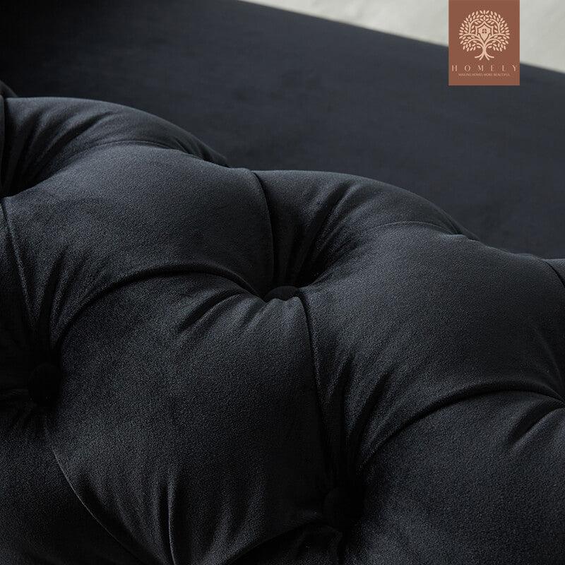 Evervista-Ensemble de salon 3 pièces Chesterfield en velours de luxe Noir- Homely