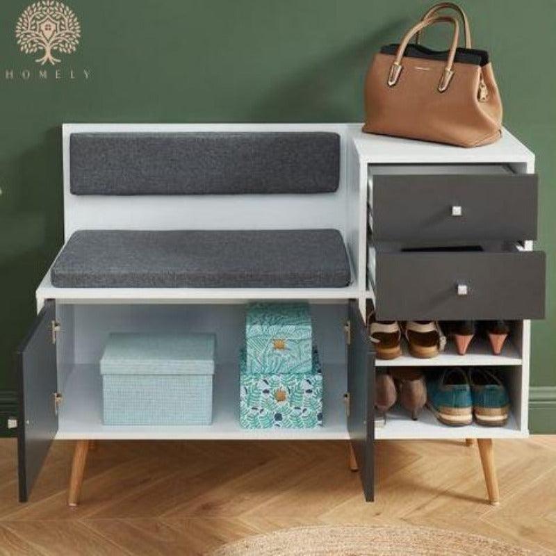 IVAR-ÉTAGÈRE À CHAUSSURES REMBOURRÉE CONTEMPORAINE AVEC ARMOIRE- Homely