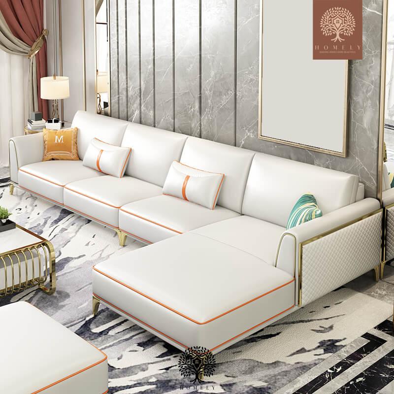 DRUSILLA ENSEMBLE DE SALON MODERNE 3 PIÈCES AVEC CHAISE LONGUE DROITE ET POUF - Homely