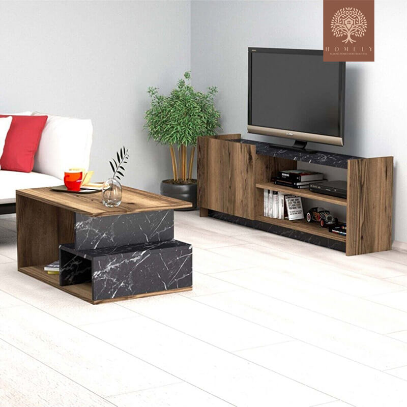 STEVO I ENSEMBLE DE MEUBLE TV ET TABLE BASSE - Homely