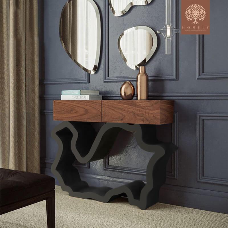 SNARI-TABLE CONSLOE MODERNE EN NOYER AVEC TIROIRS- Homely