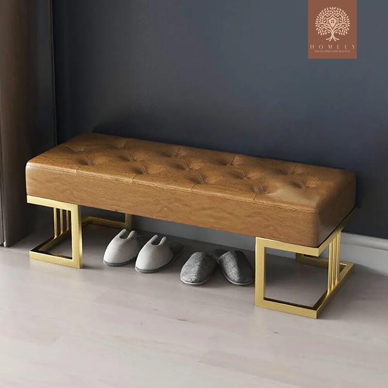 CORTE-BANC CAPITONNÉ BANC REMBOURRÉ ENTRYWAY BANC MODERNE EN CUIR PU AVEC PIEDS DORÉS- Homely