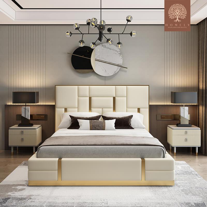 REGALIA-LIT DOUBLE À TÊTE HAUTE AVEC GARNITURE DORÉE- Homely