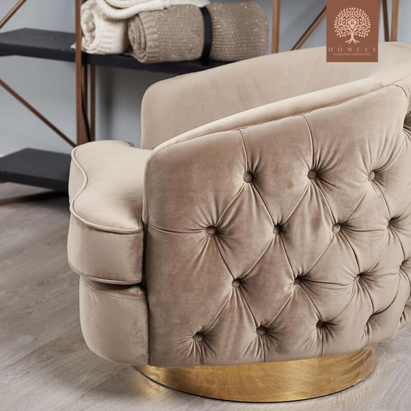 EVERVISTA-ENSEMBLE DE SALON 3 PIÈCES CHESTERFIELD EN VELOURS DE LUXE BEIGE- Homely