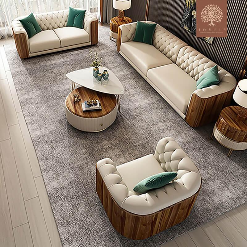 BENITEZ-ENSEMBLE DE 3 CANAPÉS TUFTÉS EN SIMILICUIR BEIGE MODERNE- Homely