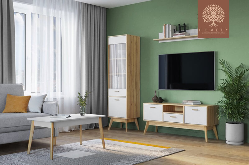 ANDERSON-ENSEMBLE DE MEUBLE TV,TABLE BASSE ET UNE VITRINE