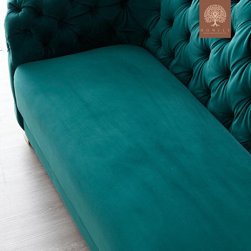 Evervista-Ensemble de salon 3 pièces Chesterfield en velours de luxe emerald- Homely