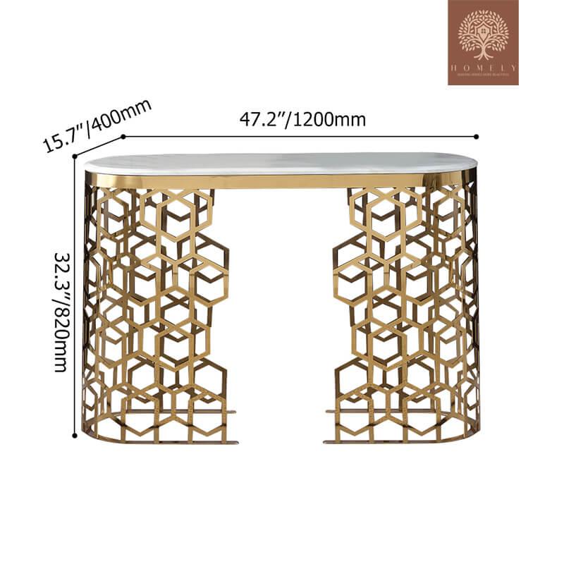 MAURICE-CONSOLE OVALE BLANCHE EN MARBRE AVEC DEUX PIÉDESTAUX- Homely