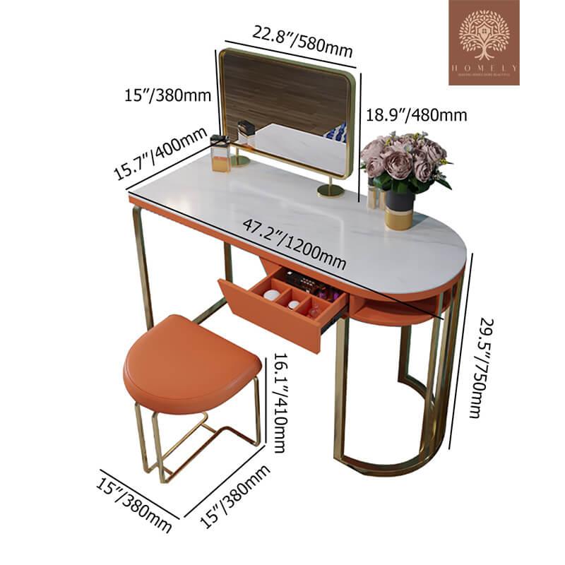 HICKSON-VANITÉ DE MAQUILLAGE MODERNE EN PIERRE AVEC TABOURET ET MIROIR EN ORANGE- Homely