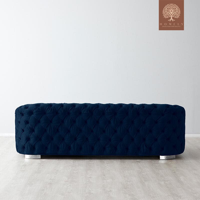 Evervista-Ensemble de salon 3 pièces Chesterfield en velours de luxe Bleu marine- Homely