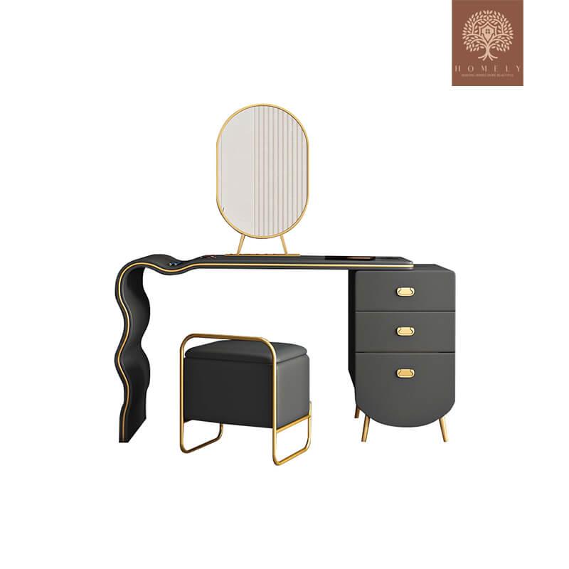 OLYMPIA -ENSEMBLE DE VANITÉ DE MAQUILLAGE EN BOIS ET MÉTAL GRIS FONCÉ- Homely