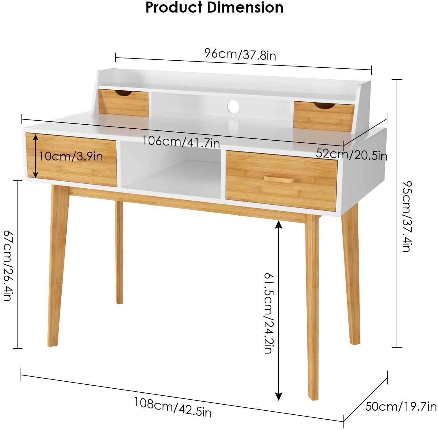 Bureau HELGA 4 Tiroirs avec étagères de Bureau et PC Table - Homely