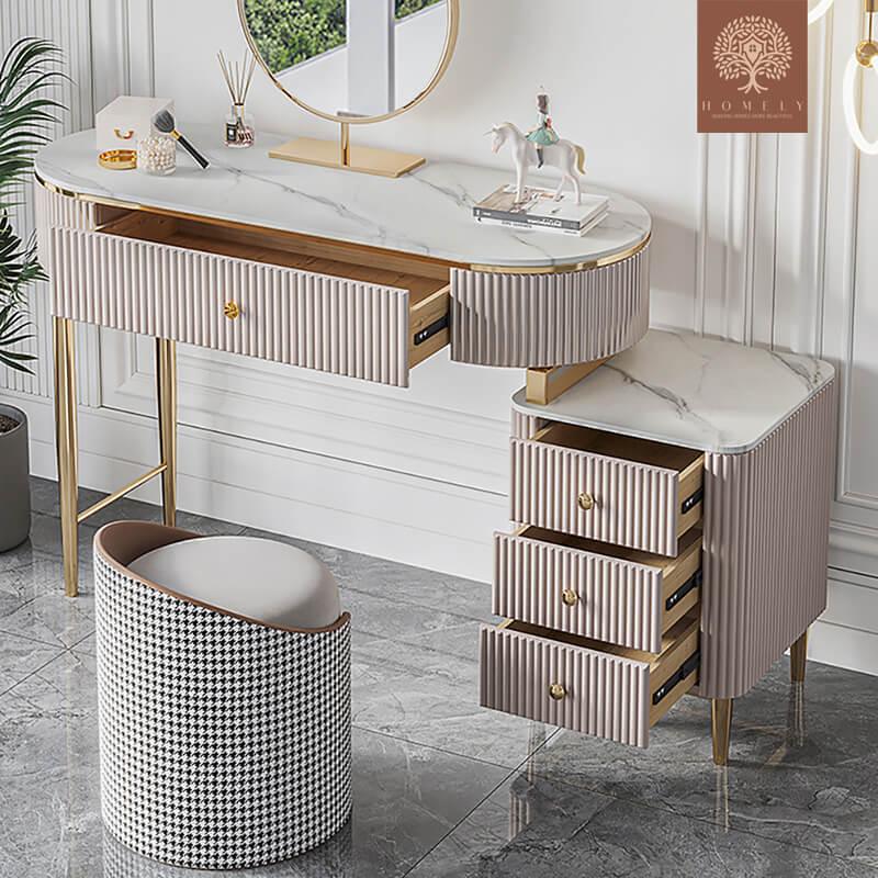 ELLINGER-ENSEMBLE DE COIFFEUSE DE MAQUILLAGE EN MARBRE CHAMPAGNE- Homely