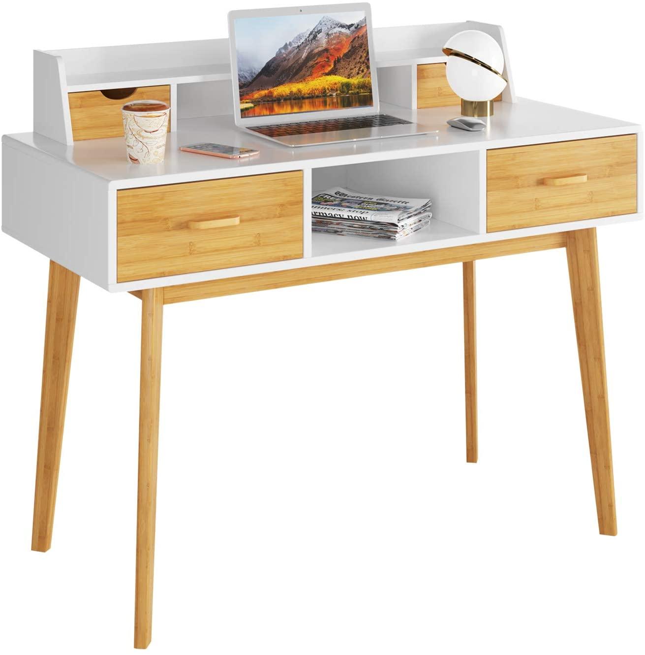 Bureau HELGA 4 Tiroirs avec étagères de Bureau et PC Table - Homely