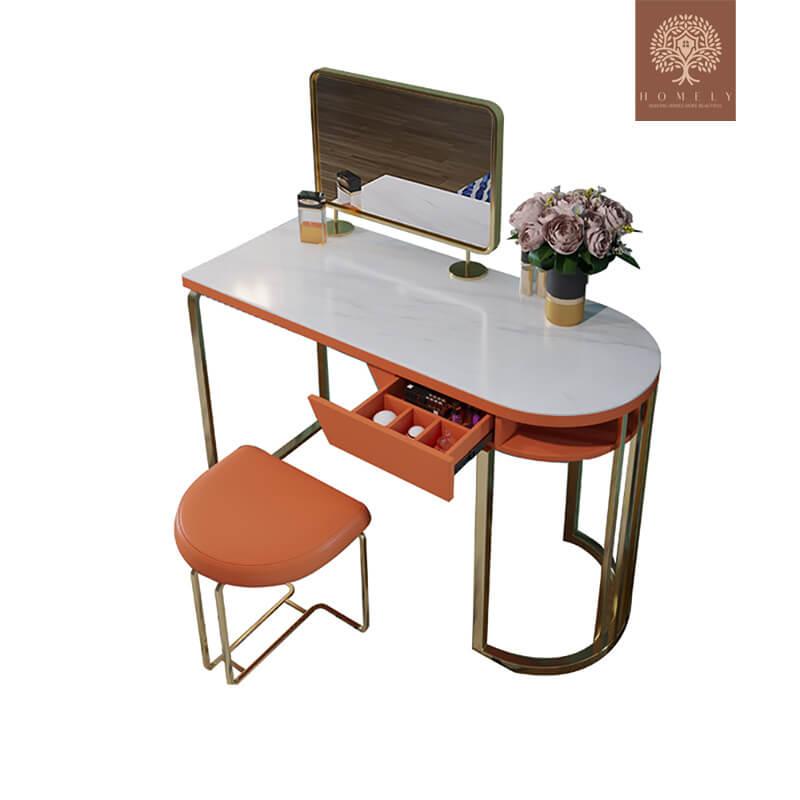 HICKSON-VANITÉ DE MAQUILLAGE MODERNE EN PIERRE AVEC TABOURET ET MIROIR EN ORANGE- Homely