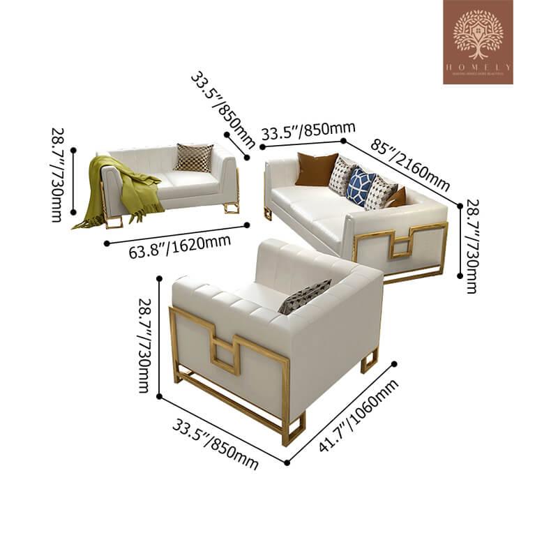 LOGAN ENSEMBLE DE 3 CANAPÉS DE SALON EN CUIR MICROFIBRE BLANC AVEC CADRE GÉOMÉTRIQUE - Homely