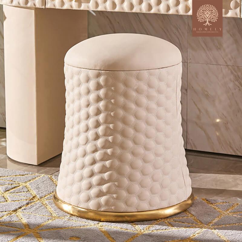 HELMICK -TABOURET DE COIFFEUSE À 1 TIROIR ROSE CONTEMPORAIN AVEC FINITION DORÉE- Homely