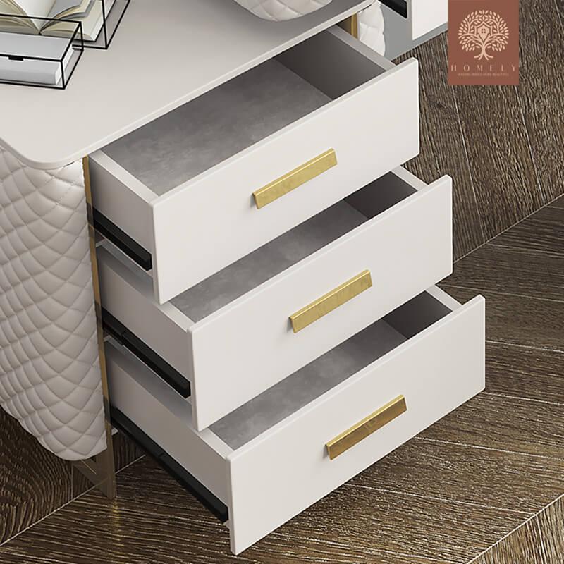 KEPNER-ENSEMBLE DE COIFFEUSE EXTENSIBLE POUR COIFFEUSE BLANCHE ET MIROIR INCLUS- Homely