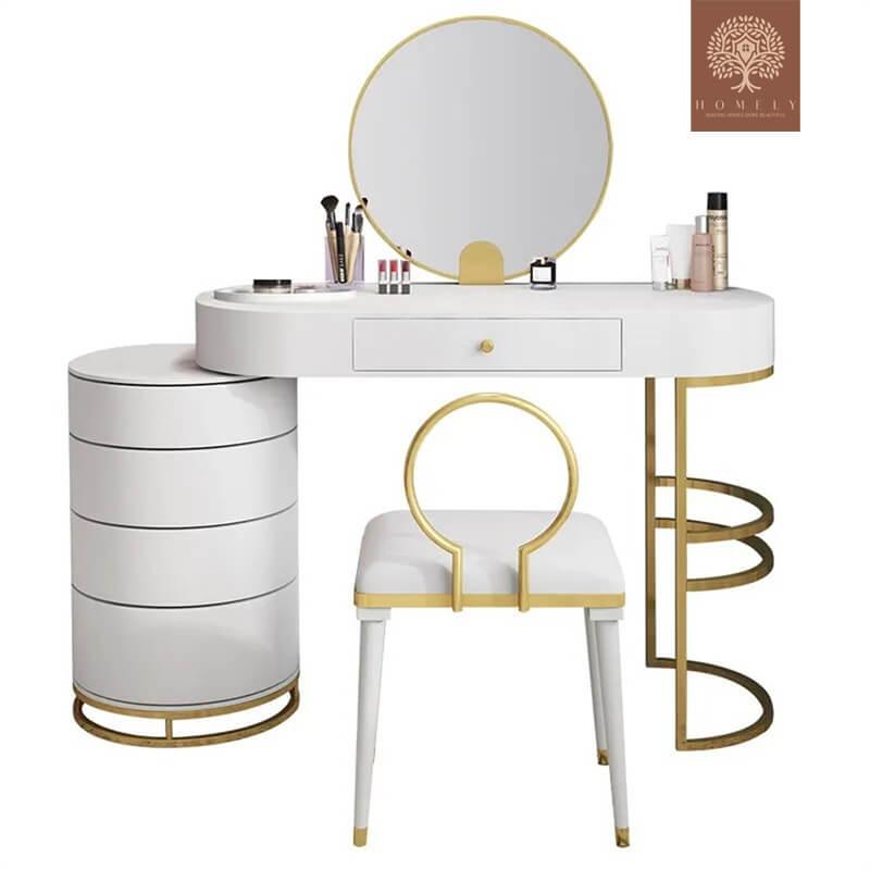 GRAVITY-COIFFEUSE BLANCHE DE MAQUILLAGE AVEC MIROIR ET TABOURET PIVOTANTS INCLUS- Homely