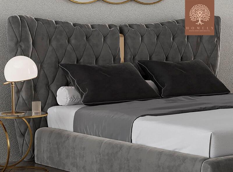 ARMANI-LIT DE LUXE CAPITONNÉ EN VELOURS AVEC DESIGN ITALIEN EXCLUSIF ET ÉLÉGANT - Homely