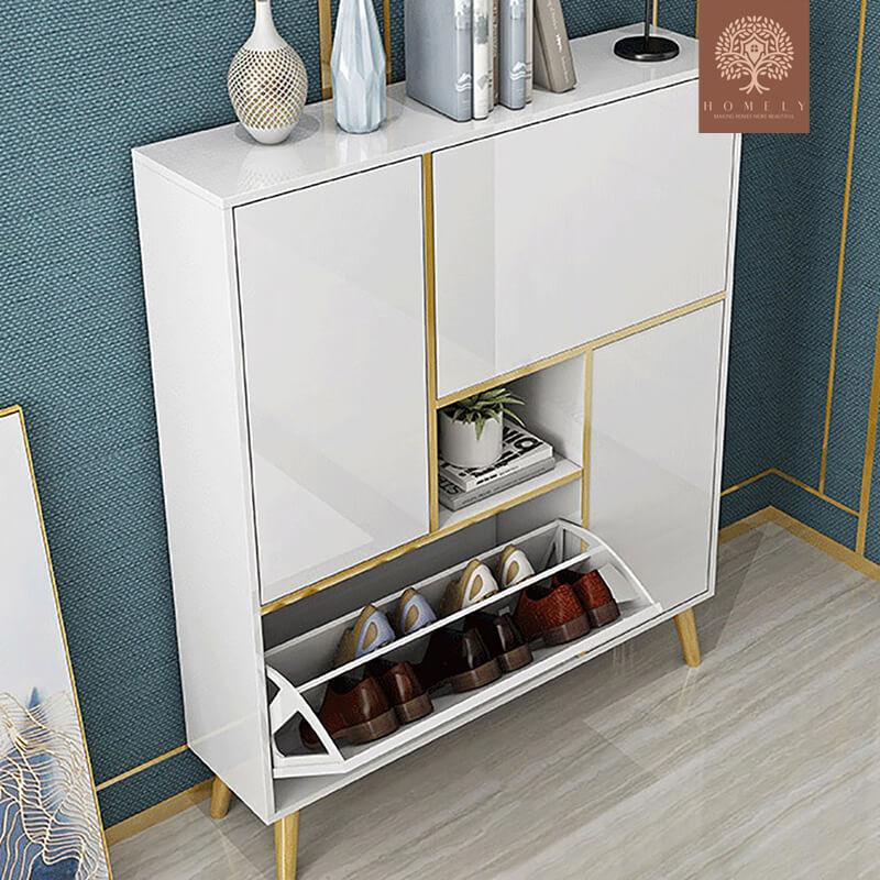 MADISON -ARMOIRE DE RANGEMENT À CHAUSSURES MODERNE,17 PAIRES,2 PORTES ET 2 TIROIRS ET ÉTAGÈRE EN LAND GOLD- Homely