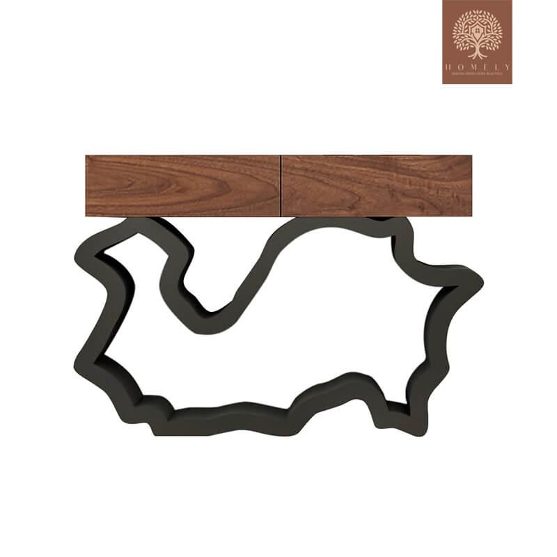 SNARI-TABLE CONSLOE MODERNE EN NOYER AVEC TIROIRS- Homely