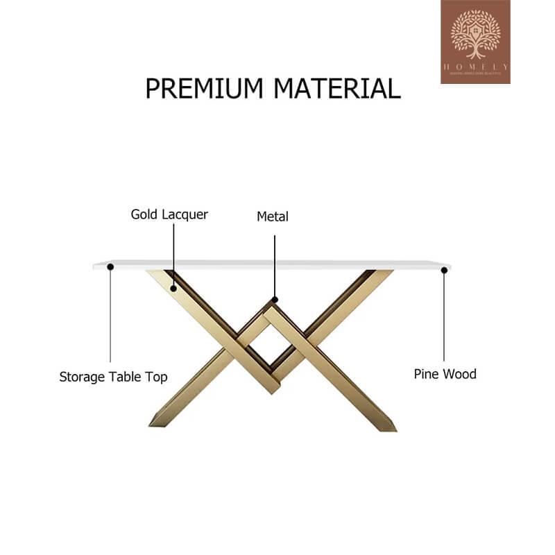 AHANA-CONSOLE BLANCHE ET DORÉE EN MÉTAL DE BASE EN GRAND FORMAT- Homely