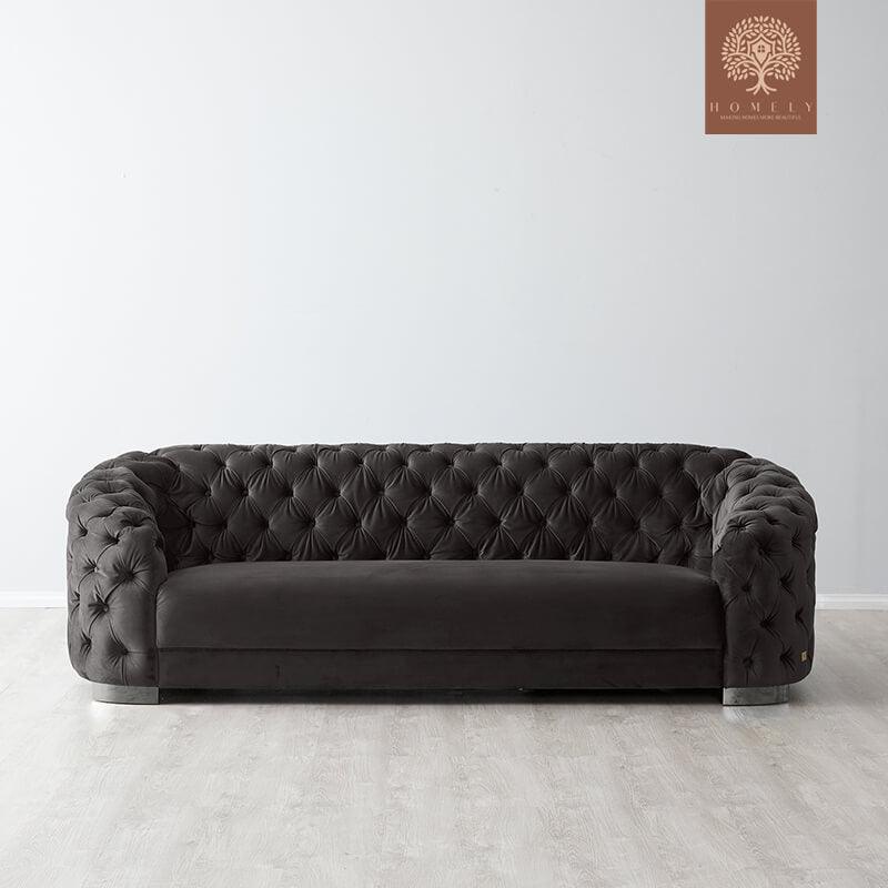 Evervista-Ensemble de salon 3 pièces Chesterfield en velours de luxe Charcoal- Homely