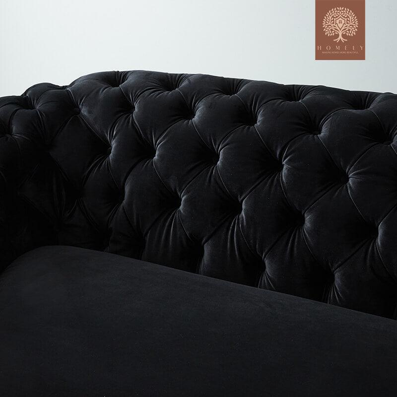 Evervista-Ensemble de salon 3 pièces Chesterfield en velours de luxe Noir- Homely