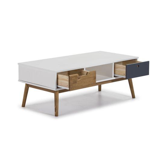 Table Basse HOLMES 2 Tiroirs Et 1 Étagère - Homely