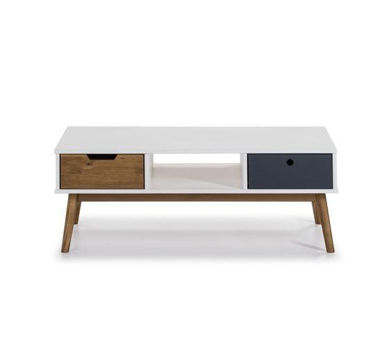 Table Basse HOLMES 2 Tiroirs Et 1 Étagère - Homely