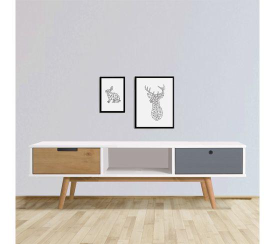 Table Basse HOLMES 2 Tiroirs Et 1 Étagère - Homely