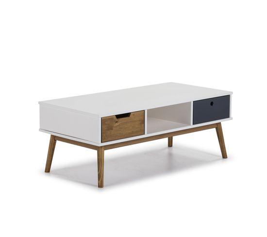 Table Basse HOLMES 2 Tiroirs Et 1 Étagère - Homely