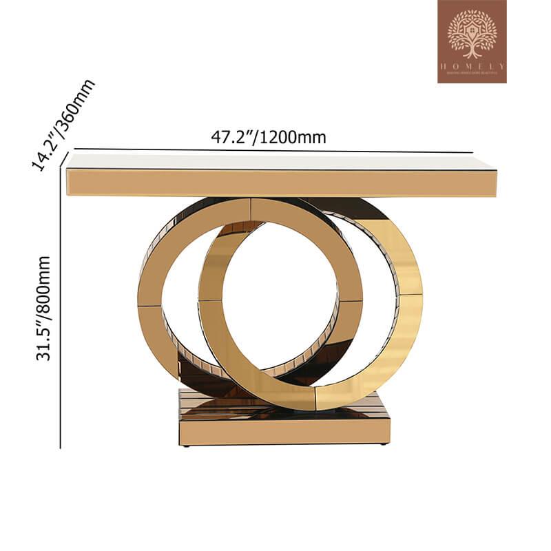 CASTIGLIA-CONSOLE MODERNE DORÉE AVEC BASE À ANNEAUX ENTRELACÉS- Homely