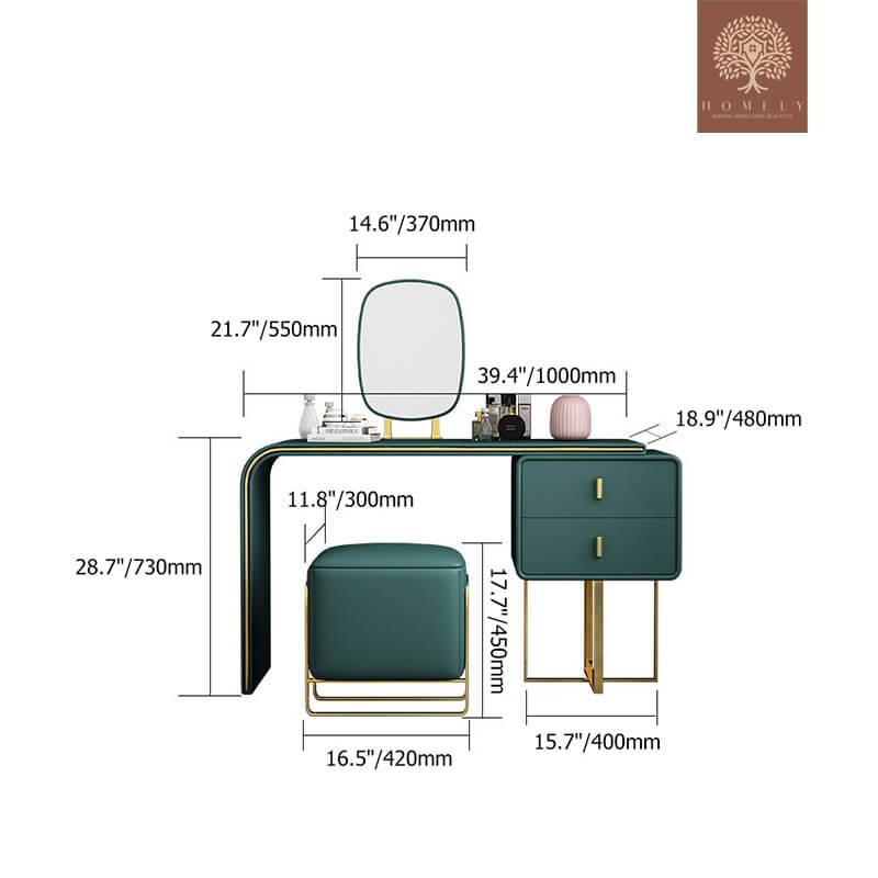 SCOT-COIFFEUSE VERT EXTENSIBLE AVEC MIROIR ET TABOURET- Homely