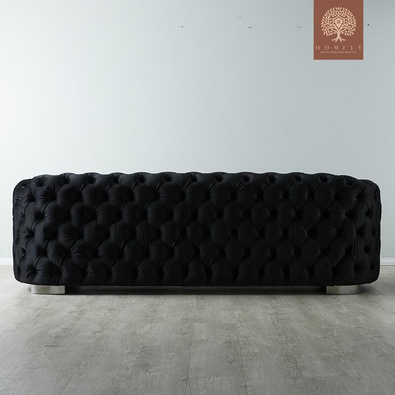 Evervista-Ensemble de salon 3 pièces Chesterfield en velours de luxe Noir- Homely