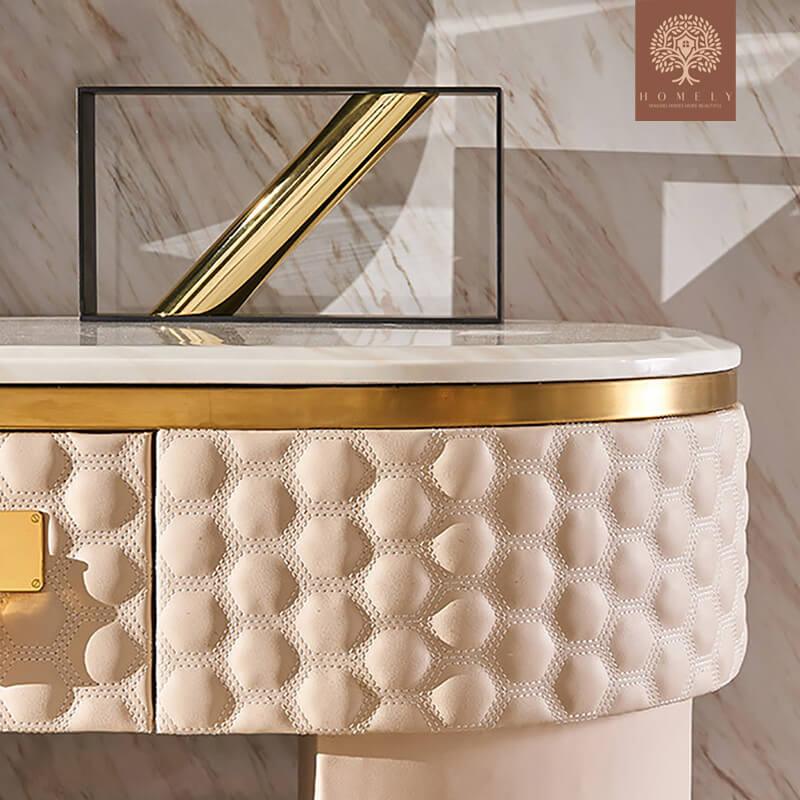 HELMICK -TABOURET DE COIFFEUSE À 1 TIROIR ROSE CONTEMPORAIN AVEC FINITION DORÉE- Homely