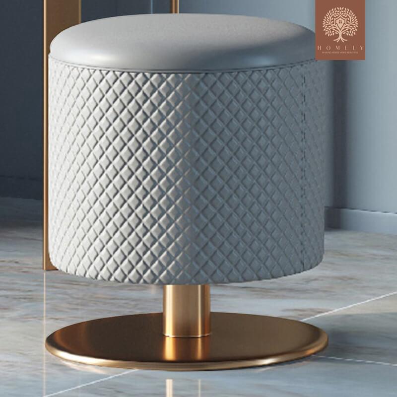 KAREEM-ENSEMBLE DE TOILETTE DE MAQUILLAGE MODERNE GRIS AVEC MIROIR À TIROIR ET TABOURET EN CUIR INCLUS- Homely