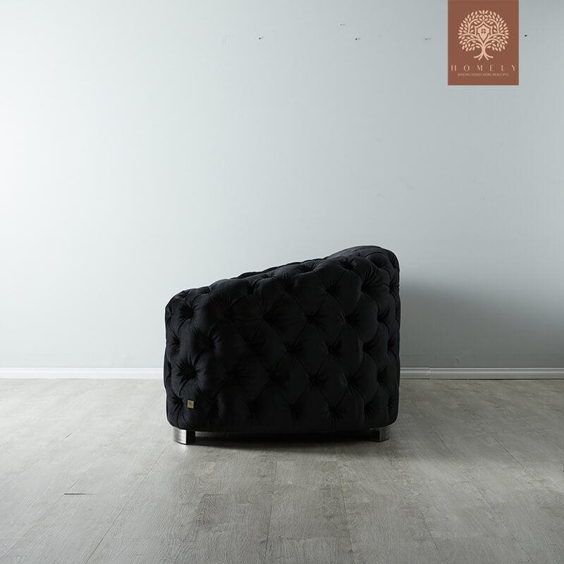 Evervista-Ensemble de salon 3 pièces Chesterfield en velours de luxe Noir- Homely